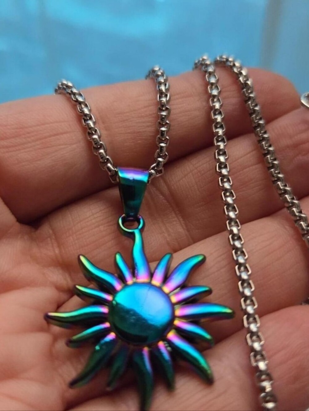 Iridescent Rainbow Sun Pendant Necklace - Women Jewelry
